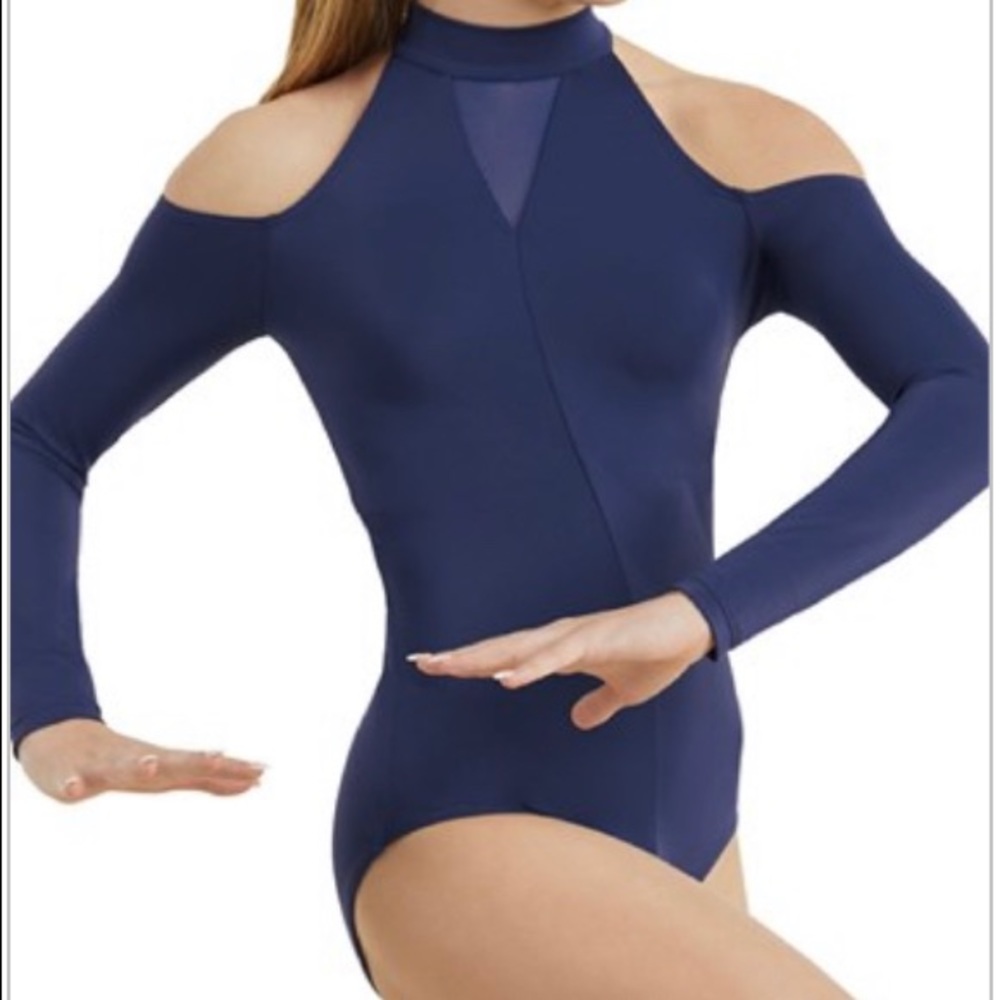Blue long sleeve cold shoulder leotard-BRAND NEW!